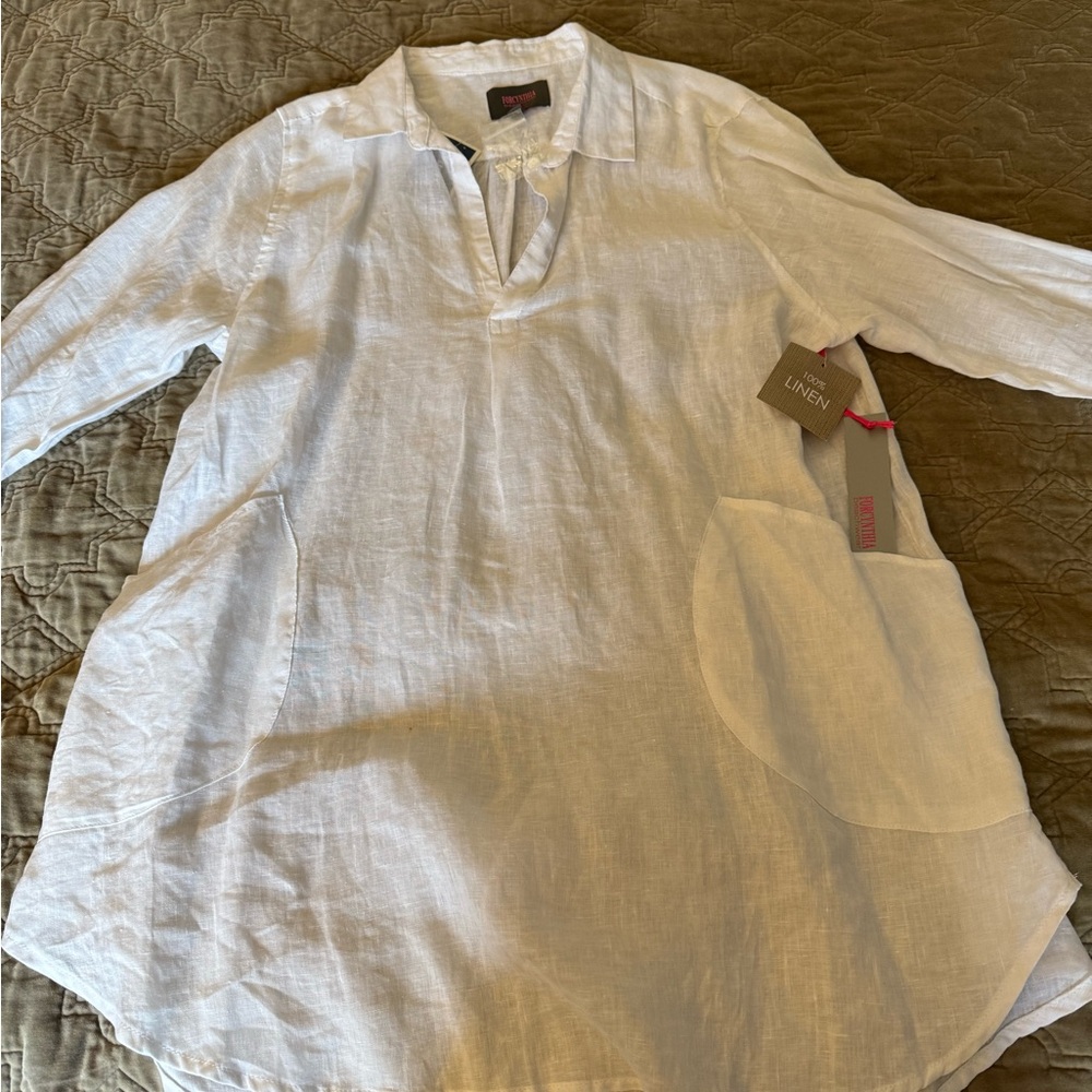 NWT Chic Linen Tunic Top in White - Picture 2 of 2